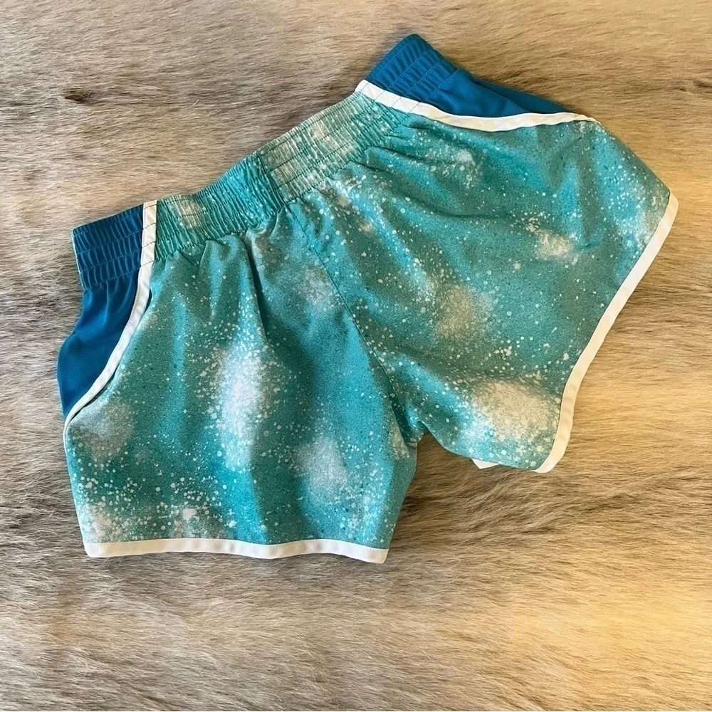 NIKE Dry Fit Aqua Splatter Paint Athletic Lined L Running Gym Workout Shorts